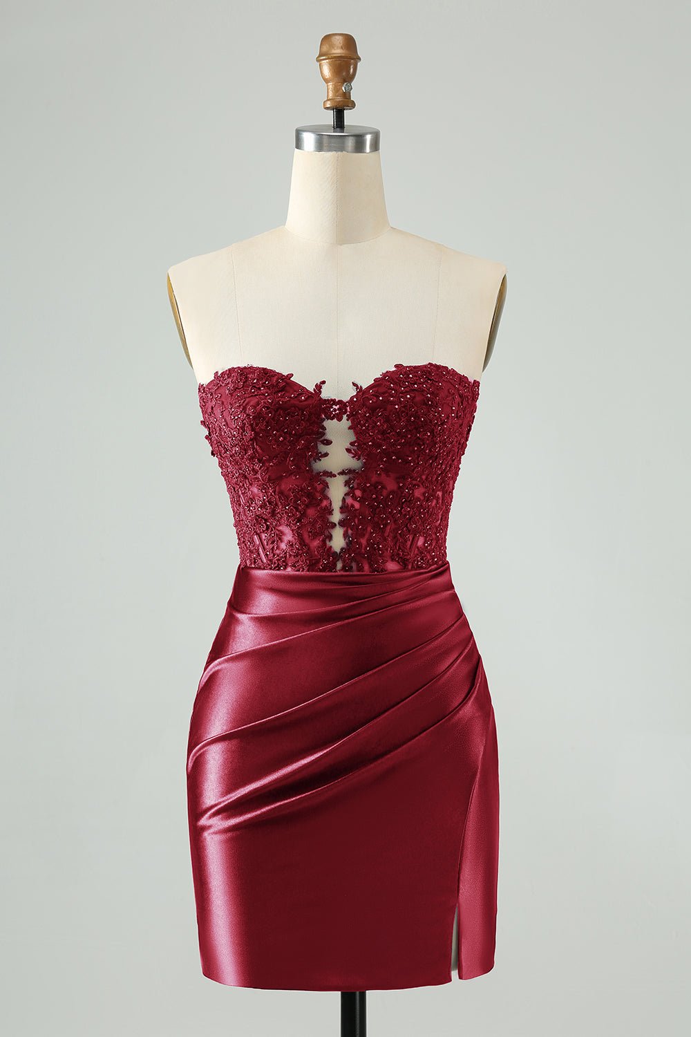 Royal Blue Strapless Bodycon Mini Dress with Beaded Lace Bodice & Front Cutout - Image 7