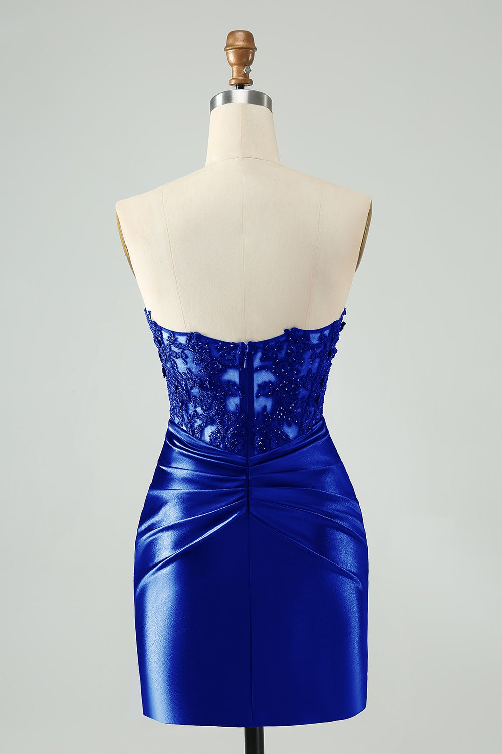 Royal Blue Strapless Bodycon Mini Dress with Beaded Lace Bodice & Front Cutout - Image 2