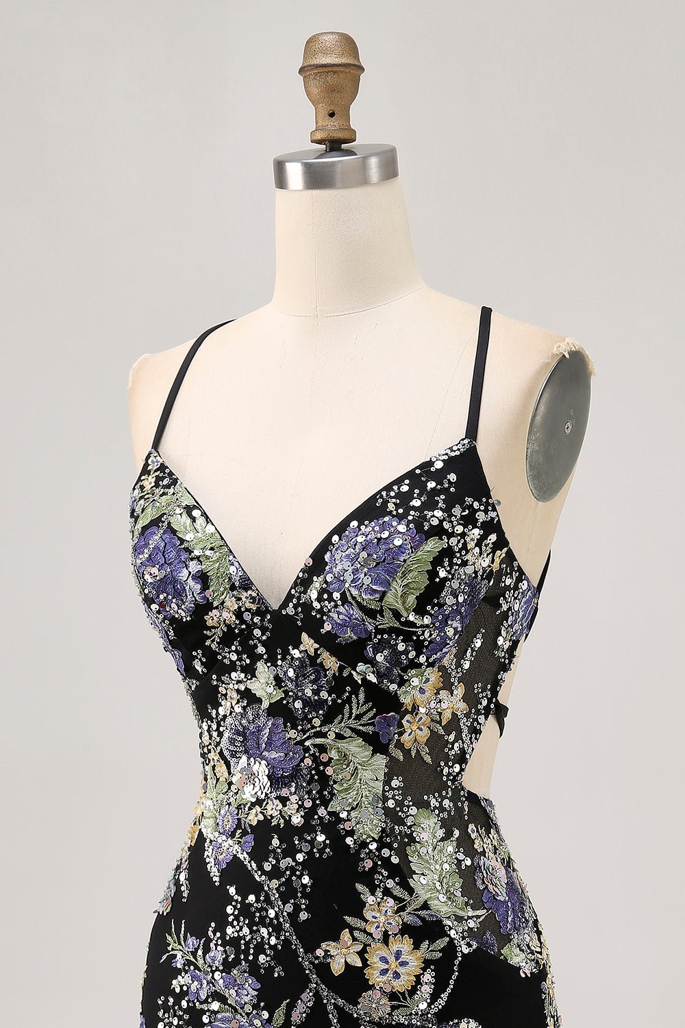 Pink Floral Sequin Bodycon Homecoming Dress with Lace-Up Back - Image 33