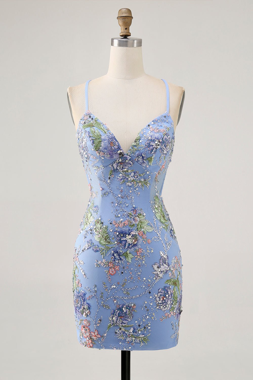 Pink Floral Sequin Bodycon Homecoming Dress with Lace-Up Back - Image 15