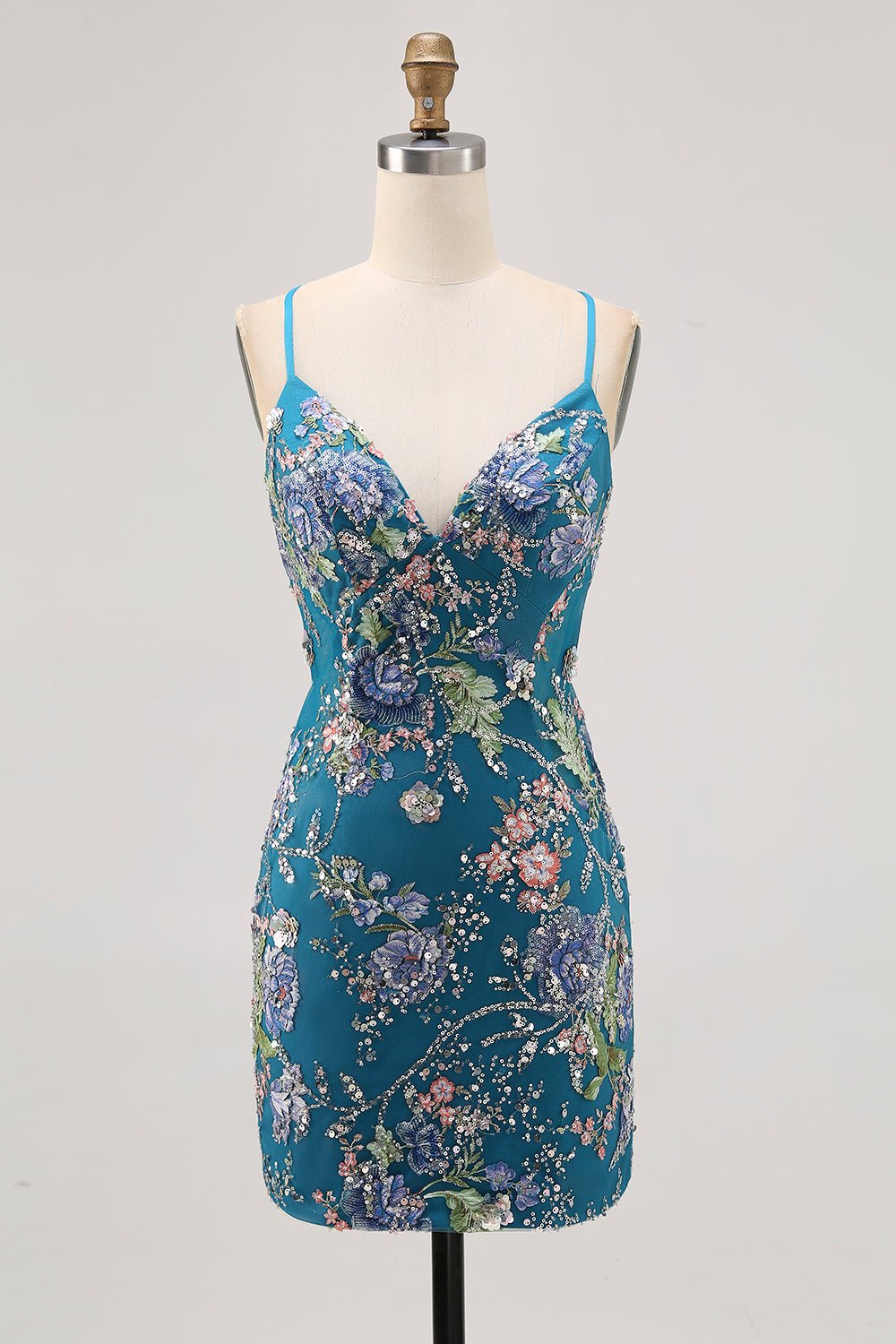 Pink Floral Sequin Bodycon Homecoming Dress with Lace-Up Back - Image 22