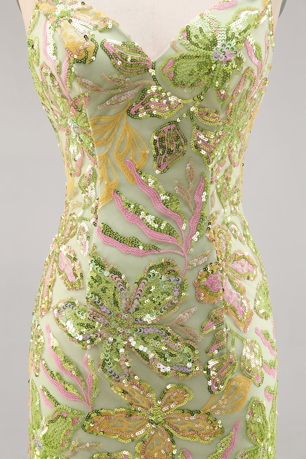 Sparkly Sage Green Sequin Bodycon Homecoming Dress with Spaghetti Straps - Image 7