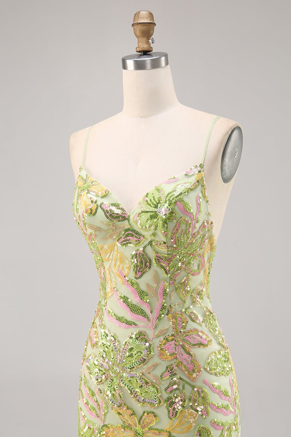 Sparkly Sage Green Sequin Bodycon Homecoming Dress with Spaghetti Straps - Image 6