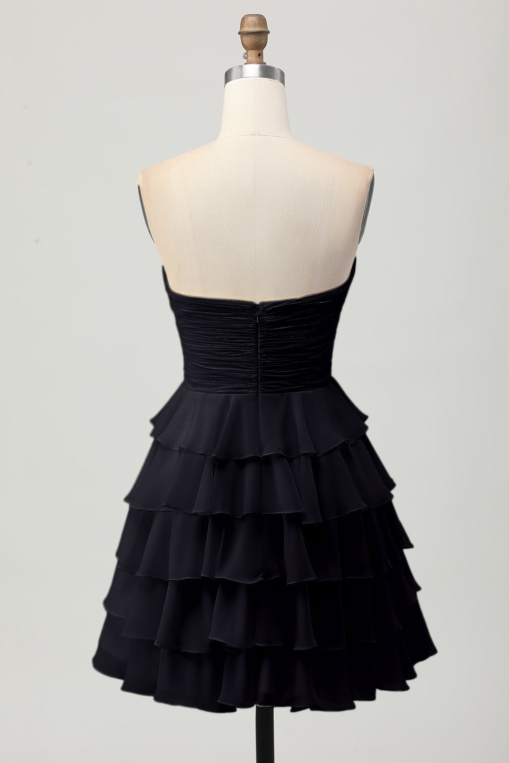 Light Yellow Strapless Tiered Ruffle A-Line Homecoming Dress - Image 9