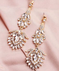 Crystal Rhinestone Bridal Drop Earrings – Elegant Gold Wedding Statement Earrings