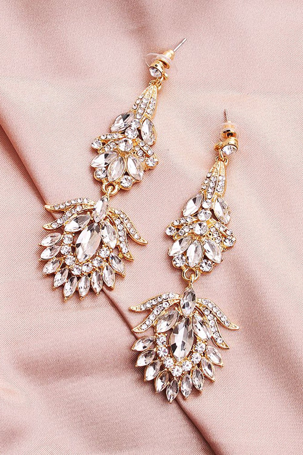 Crystal Rhinestone Bridal Drop Earrings – Elegant Gold Wedding Statement Earrings
