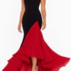 Black and Red Mermaid Ruffle Formal Gown with High-Low Hemline