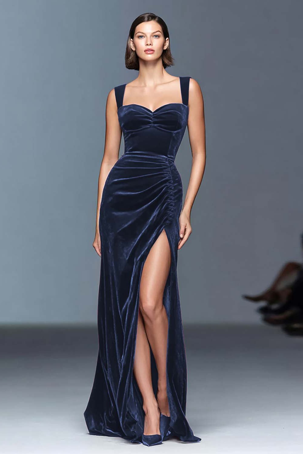 Burgundy Velvet Sheath Formal Gown with Sweetheart Neckline & High Slit - Image 8