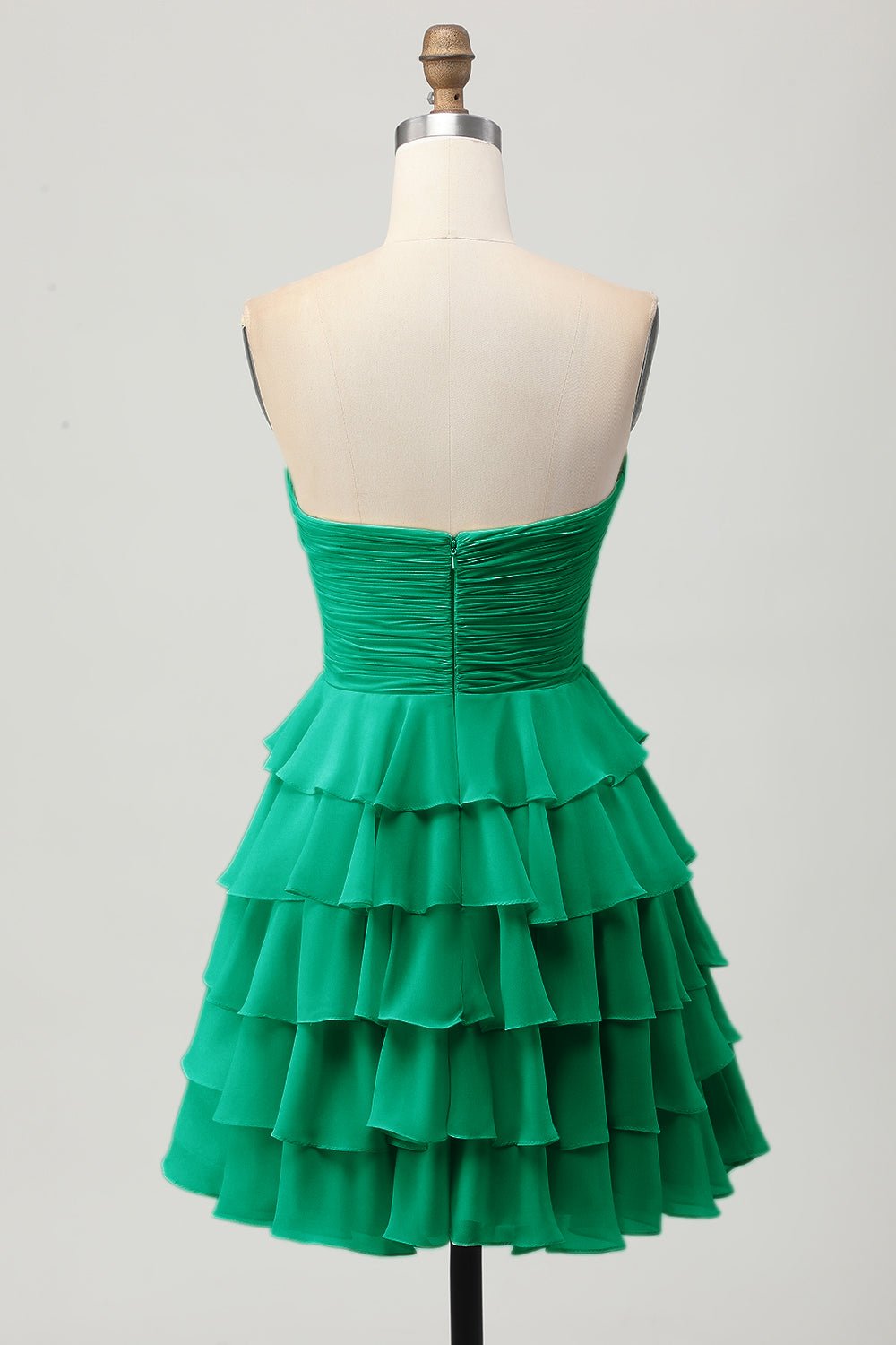 Light Yellow Strapless Tiered Ruffle A-Line Homecoming Dress - Image 14