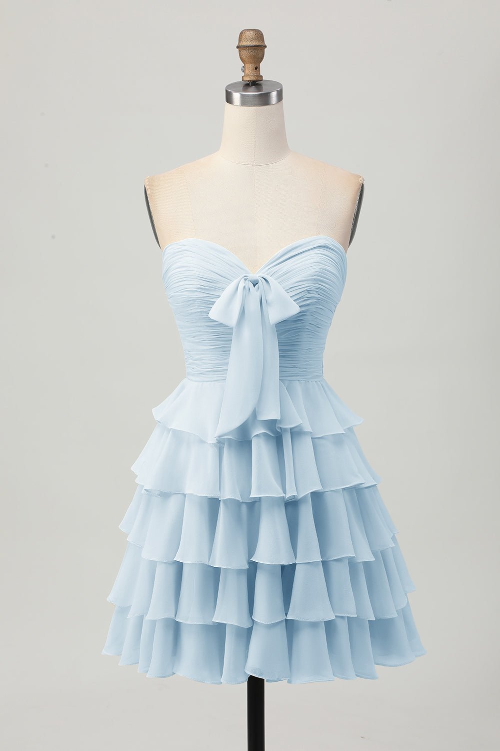 Light Yellow Strapless Tiered Ruffle A-Line Homecoming Dress - Image 15