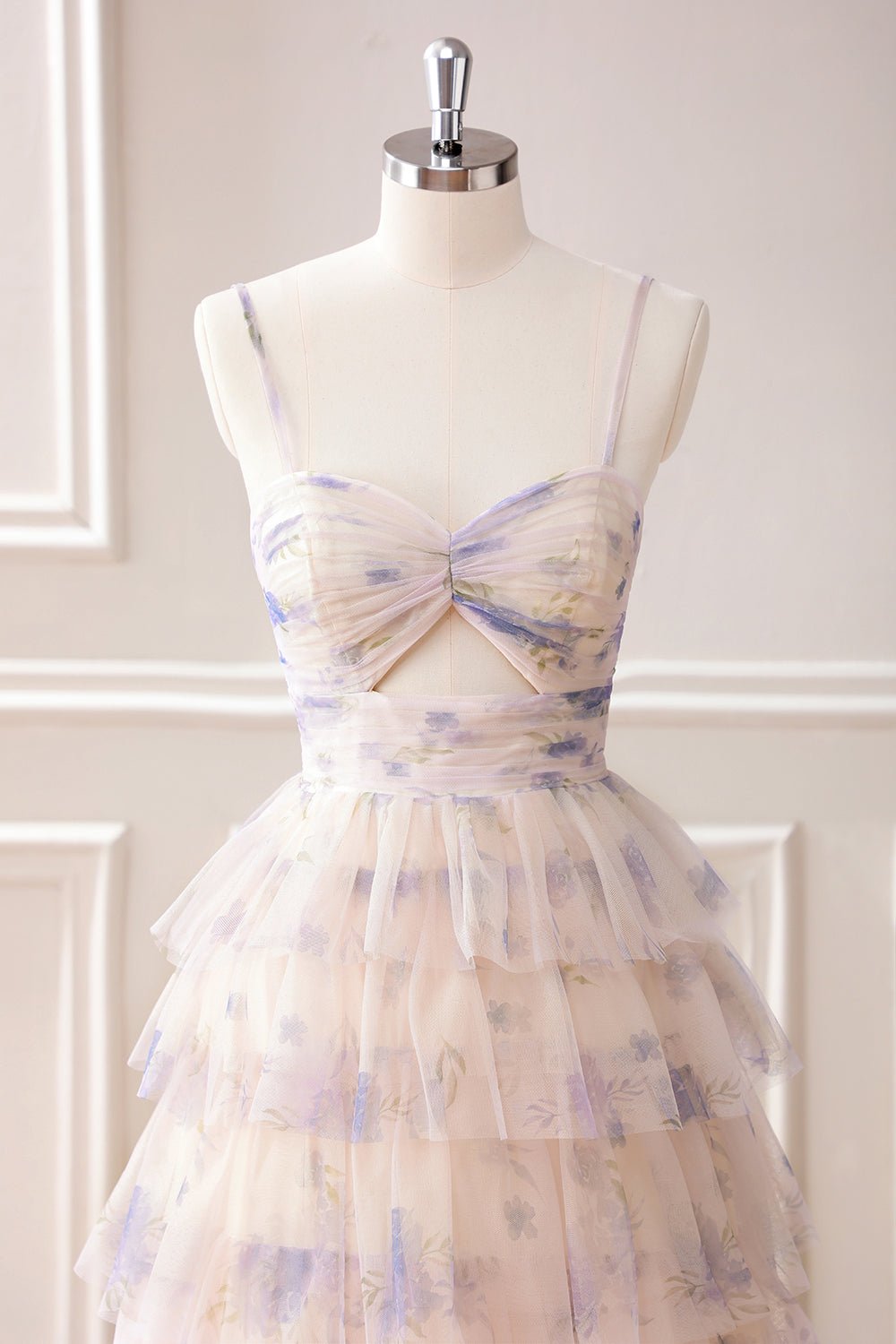 Lavender Floral Tiered Princess Maxi Dress with Sweetheart Neckline - Image 4