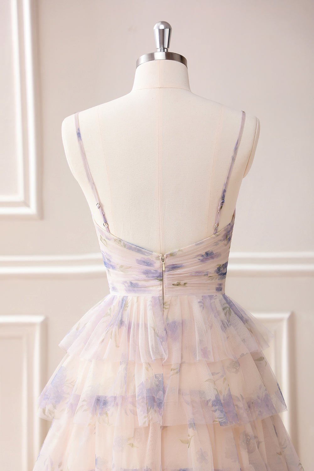 Lavender Floral Tiered Princess Maxi Dress with Sweetheart Neckline - Image 5