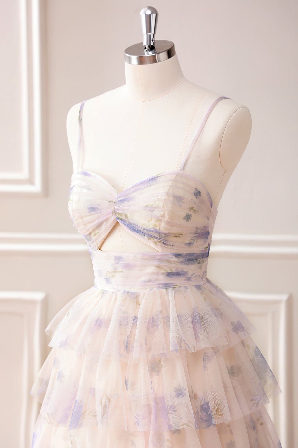 Lavender Floral Tiered Princess Maxi Dress with Sweetheart Neckline - Image 6